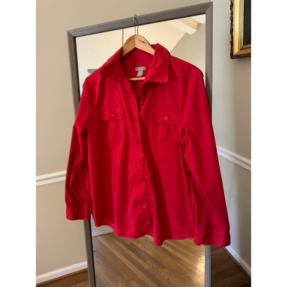 Women's Chico's Button-Down Shirt‎ Size 2 Medium Red